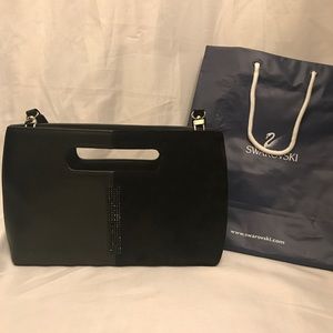 Swarovski Black Leather Suede Clutch Bag NWT